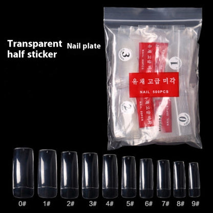 500 Pieces Sheer Full Cover Transparent Semi-nail Sticky Fake Nails