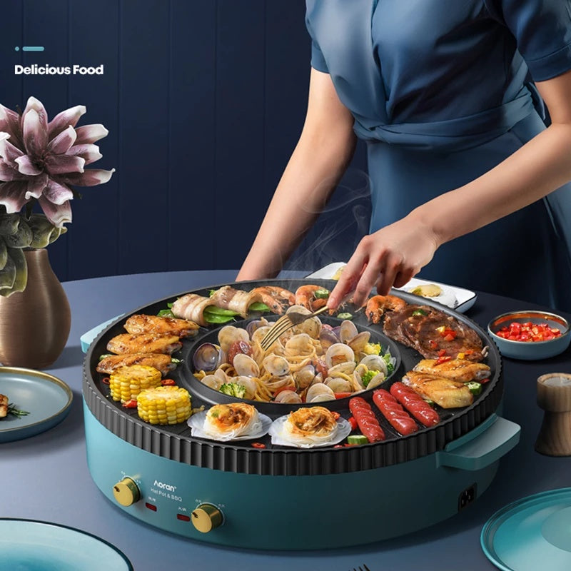 Multi-Function Hot Pot Barbecue One-Piece Pot Home Baking Tray Roasting and Frying Barbecue Machine Hotpot