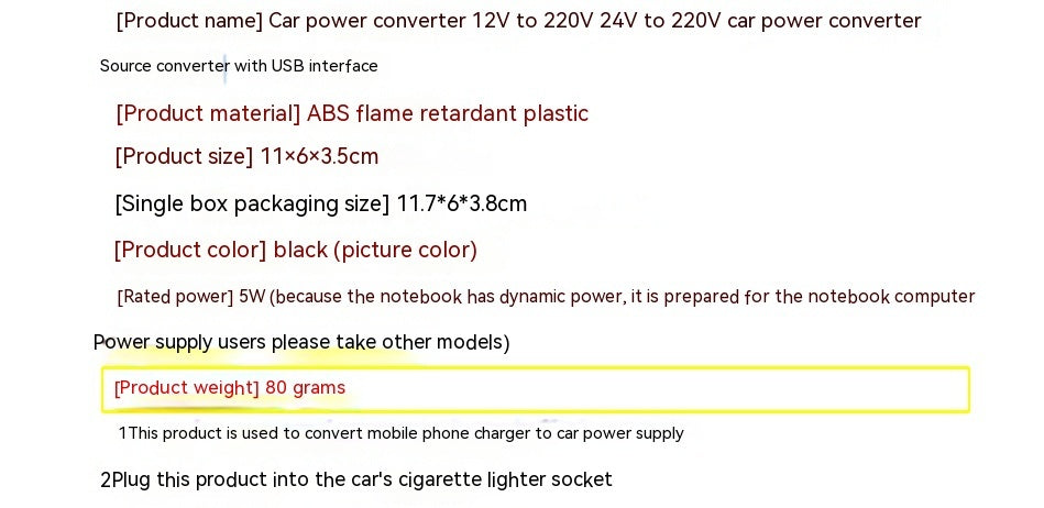 Power Supply Car Transformer Mobile Phone Charging