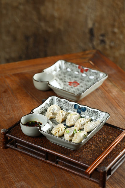 Dumpling Plate With Vinegar Dish Ceramic Household Compartments Plate