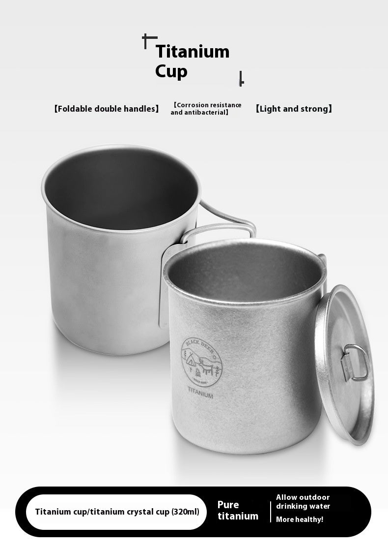 Pure Titanium Metal Lidded Folding Handle Mug