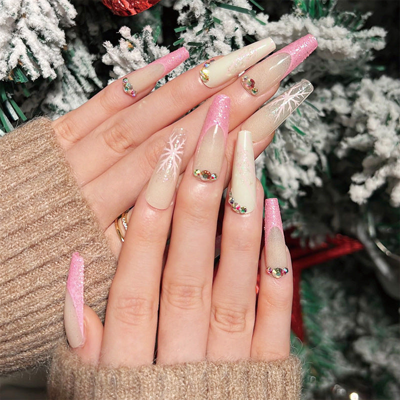 Wearable French-style Snowflake Fake Nail Tip