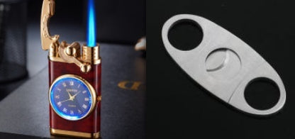 New Lighter With Electric Watch Rocker Arm Automatic Ignition Straight Blue Flame Lighter Creative Real Dial Inflatable Windproof Lighter Men&