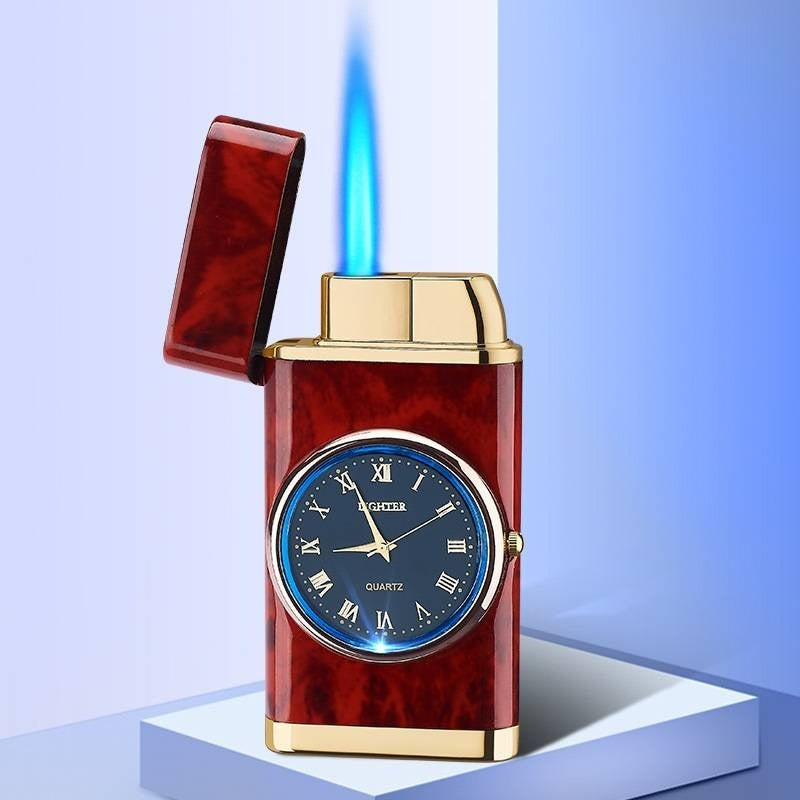 New Lighter With Electric Watch Rocker Arm Automatic Ignition Straight Blue Flame Lighter Creative Real Dial Inflatable Windproof Lighter Men&