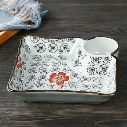 Dumpling Plate With Vinegar Dish Ceramic Household Compartments Plate