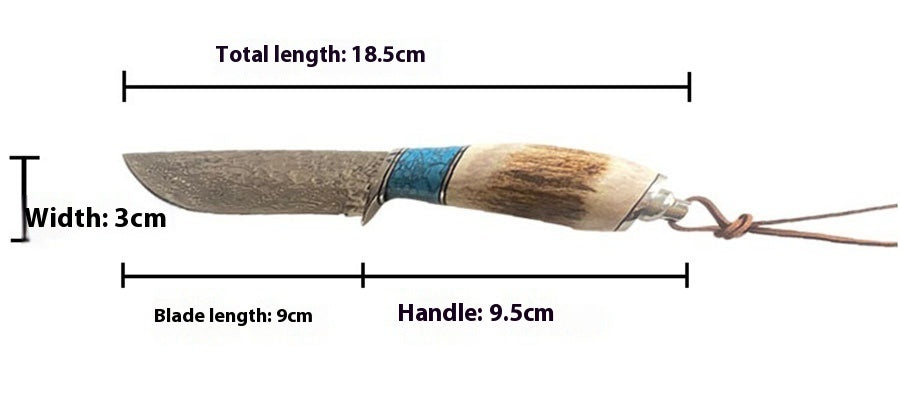 Knife Antlers Turquoise Handle Damascus Steel Straight Knife