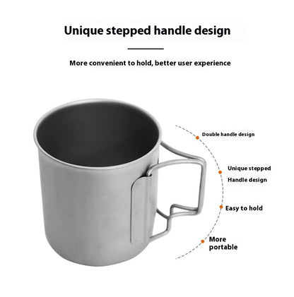 Pure Titanium Metal Lidded Folding Handle Mug