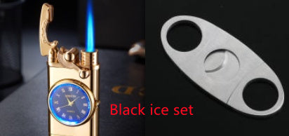 New Lighter With Electric Watch Rocker Arm Automatic Ignition Straight Blue Flame Lighter Creative Real Dial Inflatable Windproof Lighter Men&