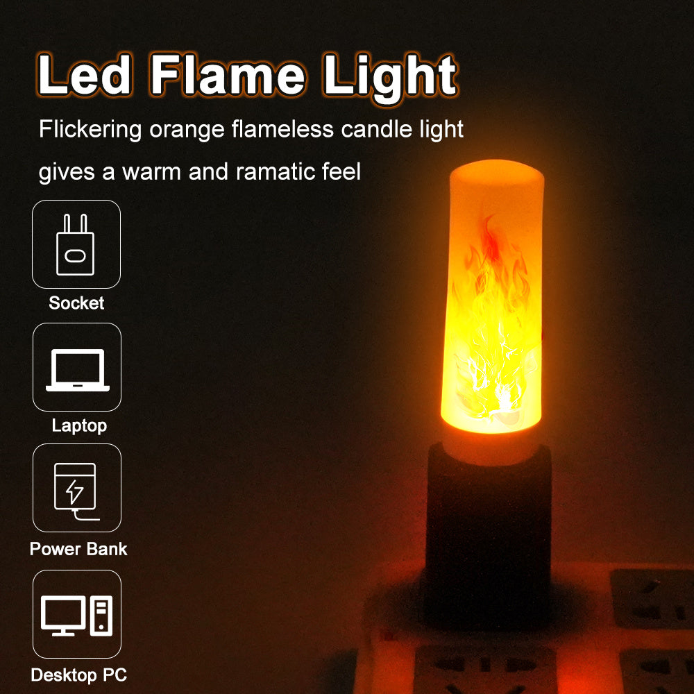 USB Atmosphere Light LED Flame Flashing Candle Lights Book Lamp For Power Bank Camping Lighting Cigarette Lighter Effect Light