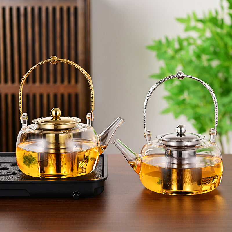 Copper Handles Steel Leakage Borosilicate Household Filter Glass Teapot