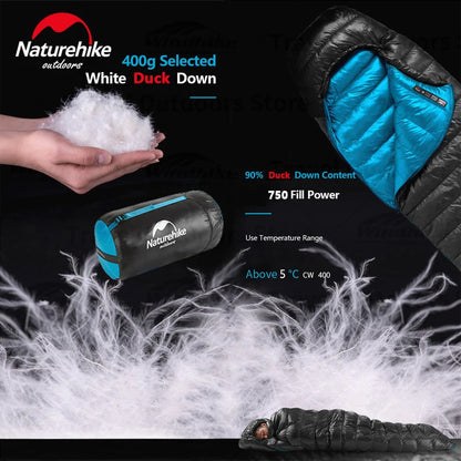 Naturehike CW400 Sleeping Bag Winter 750FP Duck Down Hooded Sleeping Bag Single Camping Waterproof Ultralight