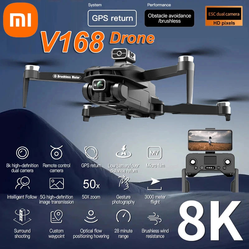 Xiaomi V168 GPS Drone 8K 5G Professional Aerial Photography Dual-Camera Omnidirectional Obstacle Avoidance Brushless Motor UAV