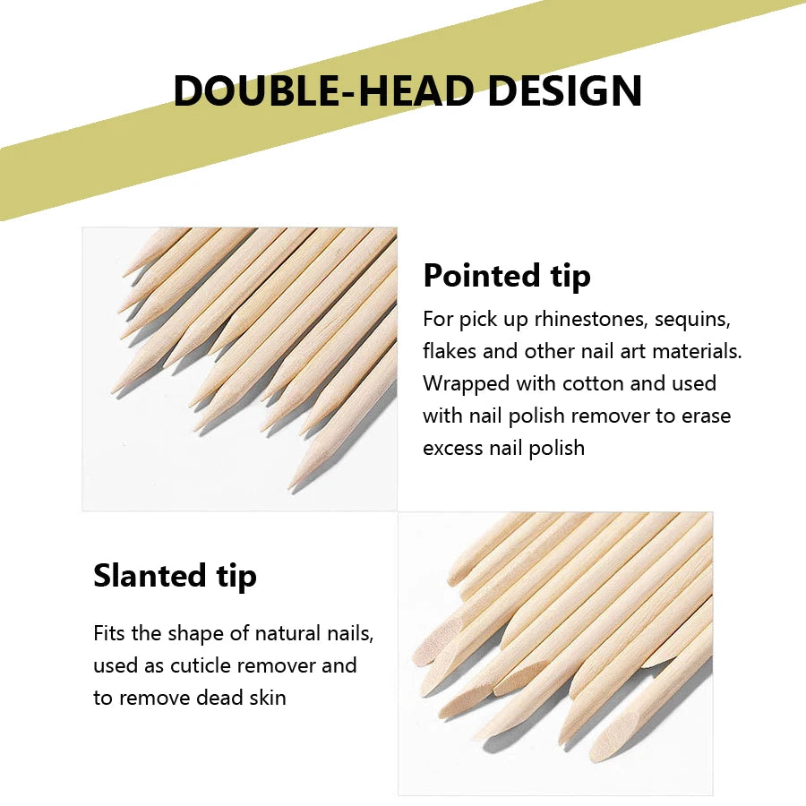 100 Pcs Nail Art Design Orange Wood Stick Sticks Cuticle Pusher Remover Manicure Pedicure Care