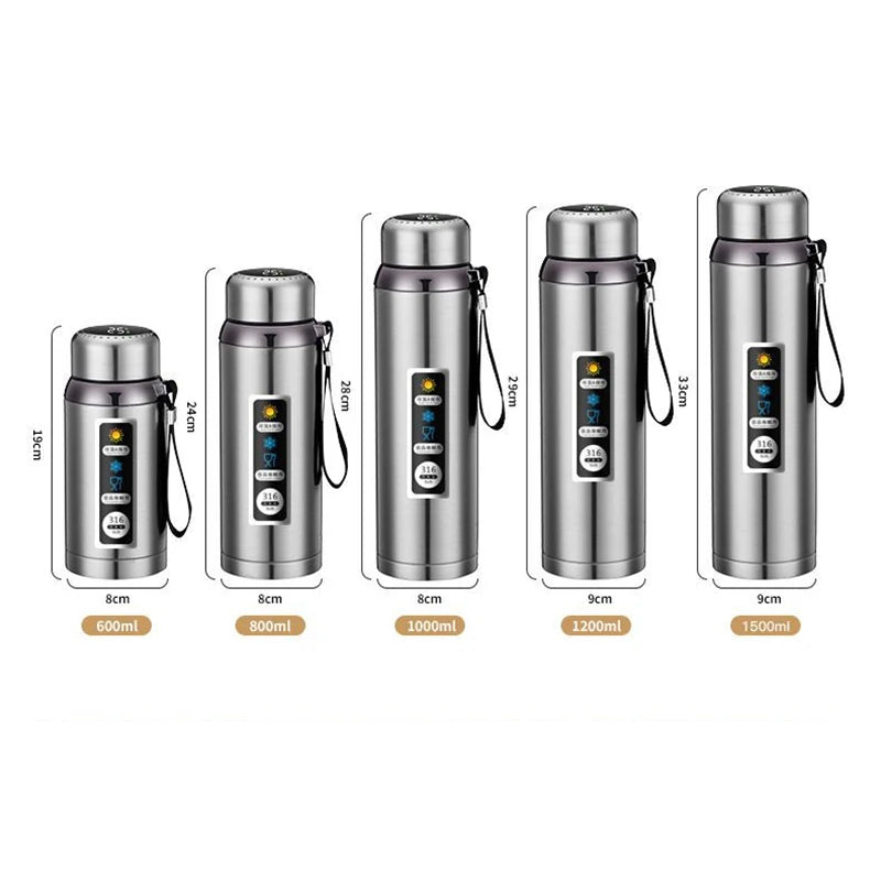 600-1500ml 316 Stainless Steel Thermos Bottle LED Temperature Display Vacuum Flask With Tea Separation Filter Leakage-proof Cup