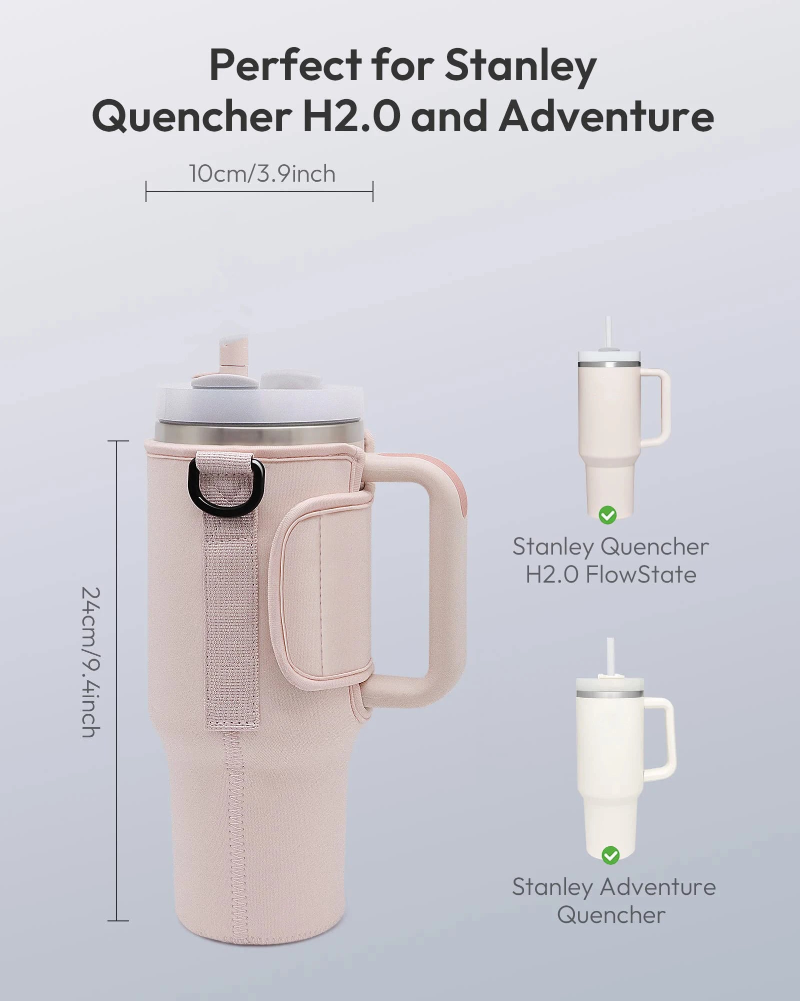 Water Bottle Carrier Bag Compatible with Stanley 40oz Tumbler with Handle, Water Bottle Holder with Adjustable Shoulder Strap