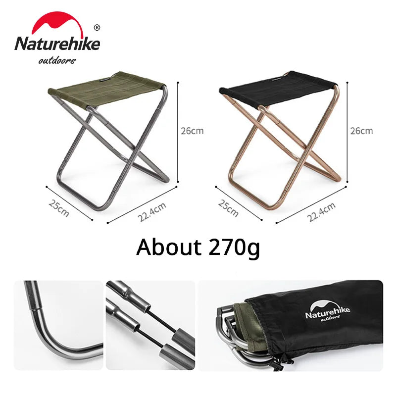 Naturehike Lightweight Outdoor Camping Chair Aluminium Folding Fishing Stool Collapsible Camping Seats Hiking Stool NH17Z012-L