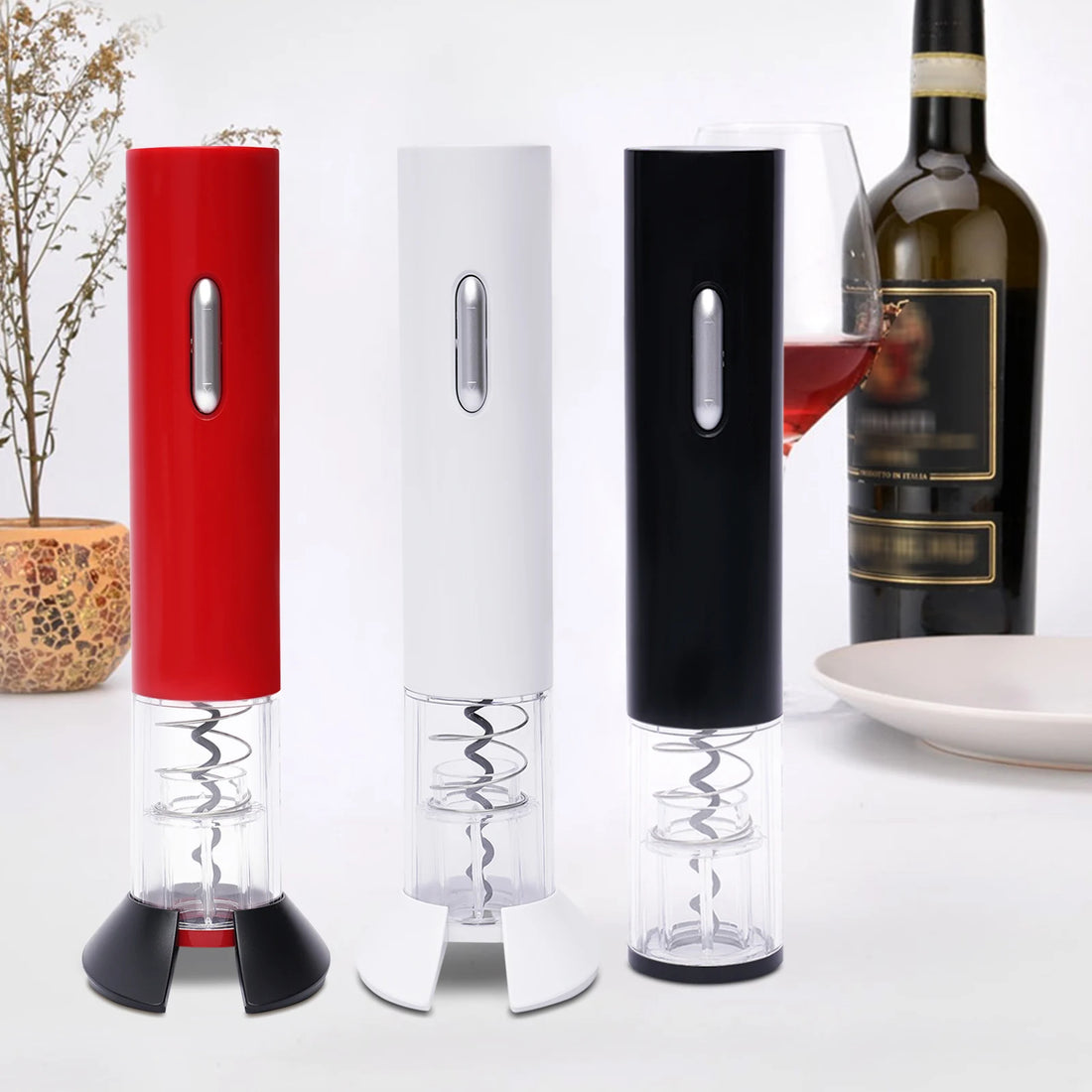 Electric Wine Opener, Automatic Electric Wine Bottle Corkscrew Opener with Foil Cutter(Stainless Steel)