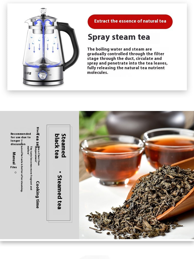 110v American Standard Household Tea Boiler Steam Spray Black Teapot Glass Electric Kettle Coffee Pot