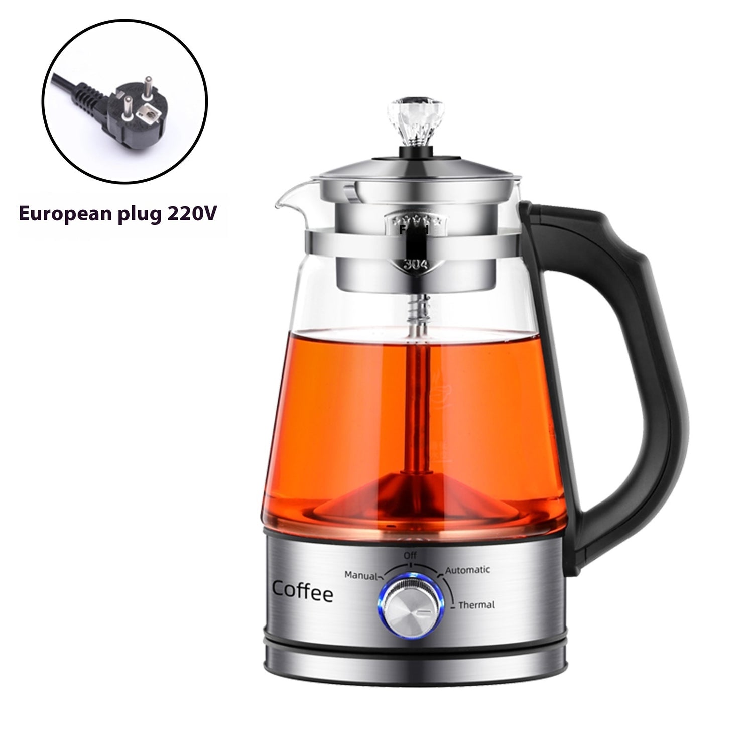 110v American Standard Household Tea Boiler Steam Spray Black Teapot Glass Electric Kettle Coffee Pot