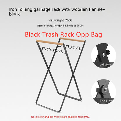 Outdoor Wooden Handle Wrought Iron Garbage Storage Hanger