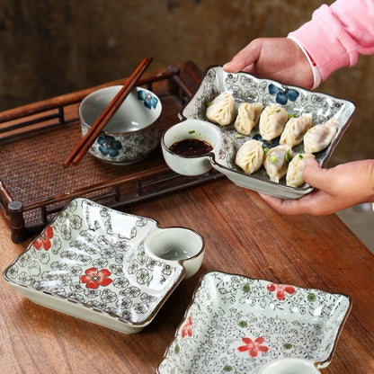 Dumpling Plate With Vinegar Dish Ceramic Household Compartments Plate