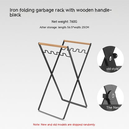 Outdoor Wooden Handle Wrought Iron Garbage Storage Hanger