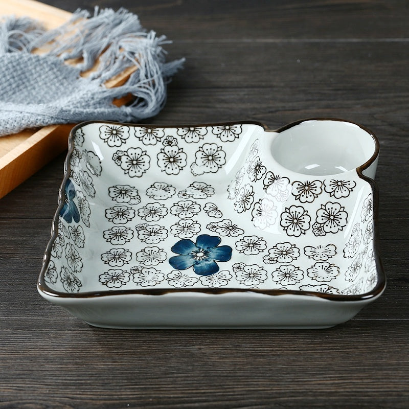 Dumpling Plate With Vinegar Dish Ceramic Household Compartments Plate