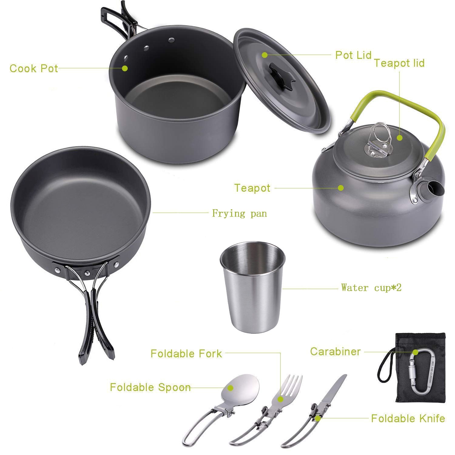 Outdoor Jacketed Kettle 2-3 Person Camping Teapot Tableware Suit