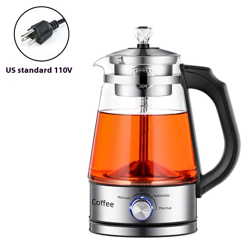 110v American Standard Household Tea Boiler Steam Spray Black Teapot Glass Electric Kettle Coffee Pot