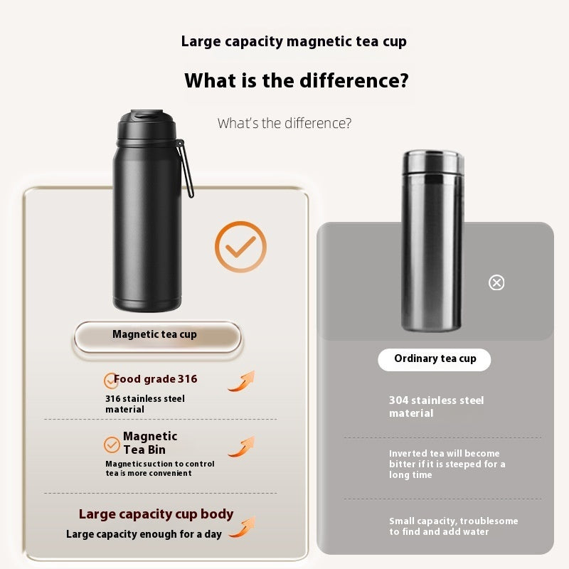 Magnetic Elastic Tea Cup Tea Water Separation Outdoor Large Capacity 316 Stainless Steel Vacuum Cup