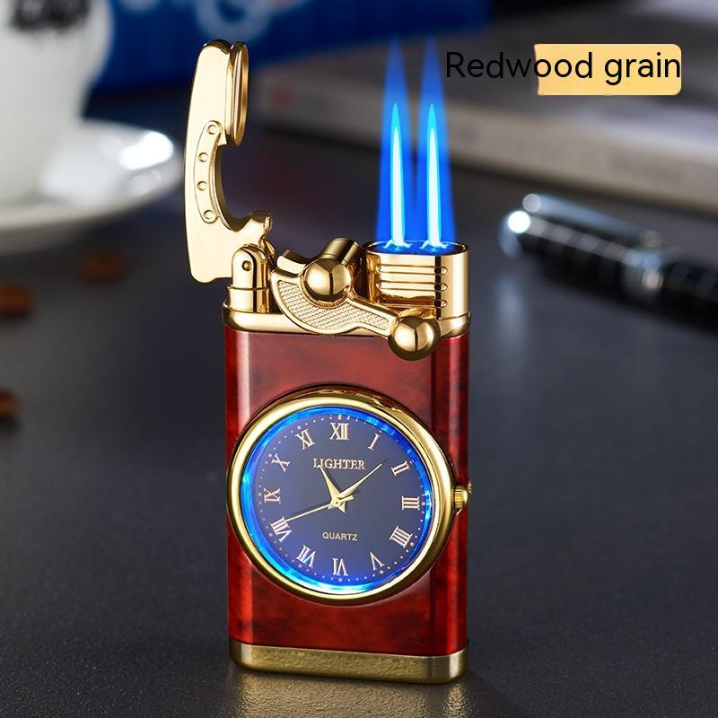 New Lighter With Electric Watch Rocker Arm Automatic Ignition Straight Blue Flame Lighter Creative Real Dial Inflatable Windproof Lighter Men&