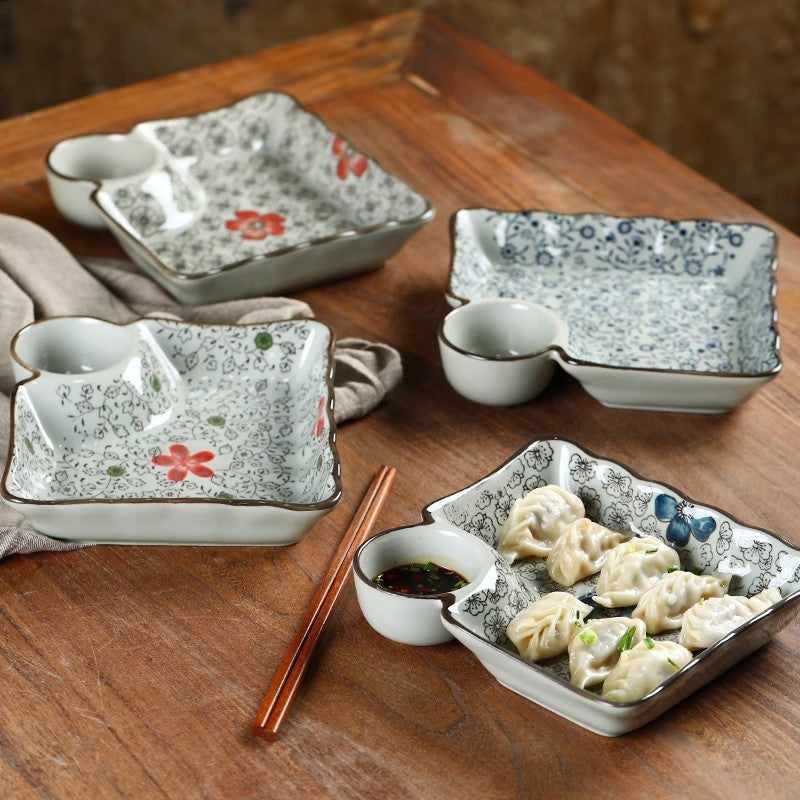 Dumpling Plate With Vinegar Dish Ceramic Household Compartments Plate