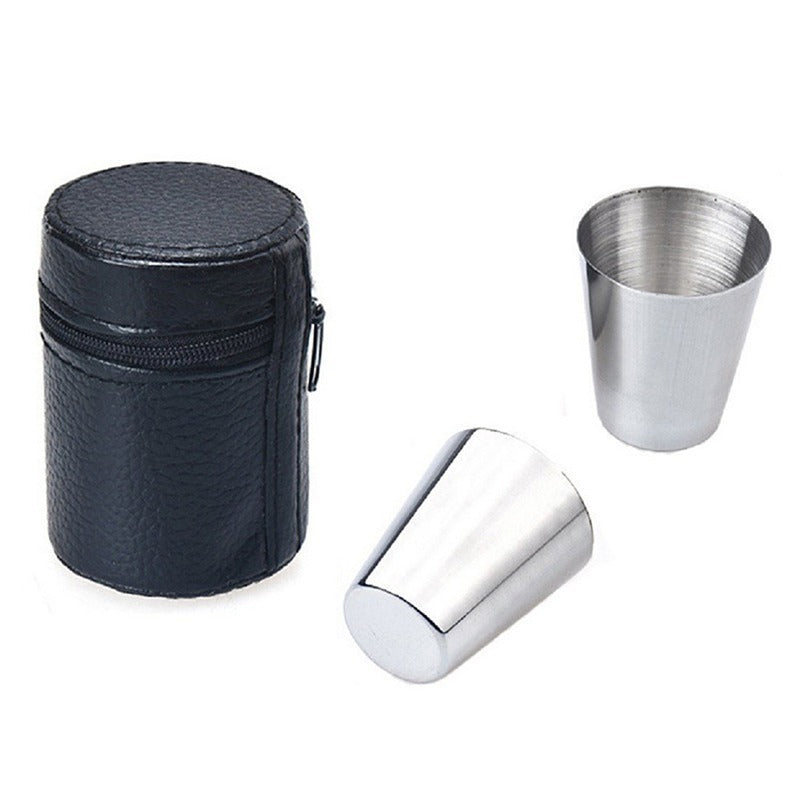 Simple 30 Ml Stainless Steel Thickened Outdoor Carry Tass Free PU Leather Cup Cover