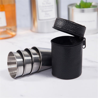 Simple 30 Ml Stainless Steel Thickened Outdoor Carry Tass Free PU Leather Cup Cover