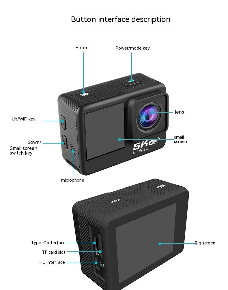 5K Sports Camera With Wireless Microphone Anti-shake Waterproof