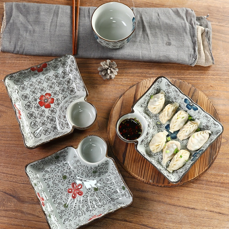 Dumpling Plate With Vinegar Dish Ceramic Household Compartments Plate